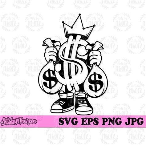 Money King Svg, US Dollar Sign Clipart, Money Bag Cut File, Rich Hipster Stencil, Cool Kids ...