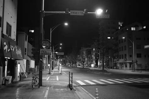 Grayscale Photo of an Empty City Street in the Night Time · Free Stock ...