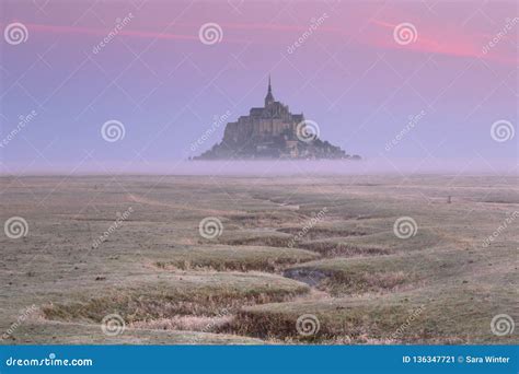 Le Mont Saint Michel in Normandy, France at Sunrise Stock Image - Image ...