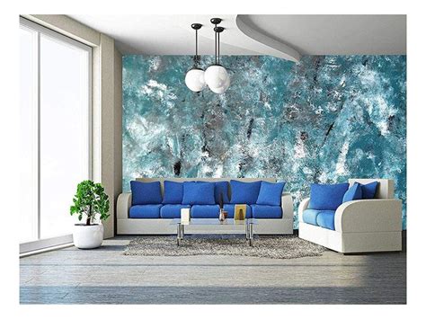 Wall26 Teal and Grey Abstract Art Painting - Removable Wall Mural | Self-adhesive Large ...