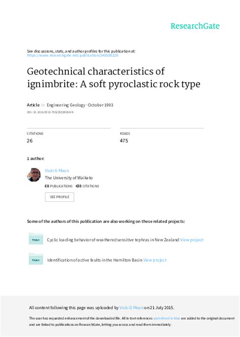 (PDF) Geotechnical characteristics of ignimbrite: A soft pyroclastic rock type | Vicki Moon ...