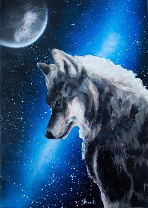 Wolf painting Wolf on canvas Night wolf painting Wolf wall art Wolf room decor Wolf art Hand ...