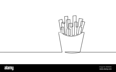 One line continuous french fries symbol concept. Silhouette of fast food restaurant finger ...