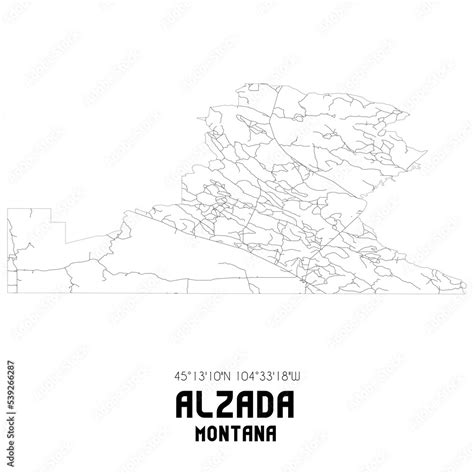 Alzada Montana. US street map with black and white lines. Stock ...