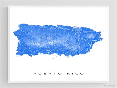 Puerto Rico Map Wall Art Print, Topographic Caribbean Island Poster Ma ...