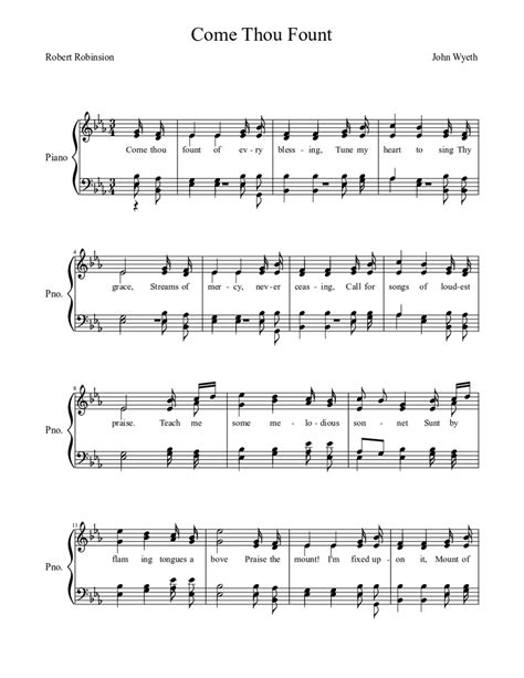 Come Thou Fount/Hymn Assignment Sheet music for Piano (Solo) | Musescore.com