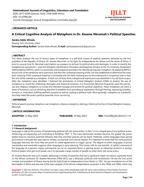 (PDF) A Critical Cognitive Analysis of Metaphors in Dr. Kwame Nkrumah’s Political Speeches