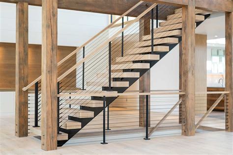 Black Cable Railing System Floating Stairs-Hamptons, NY - Keuka Studios