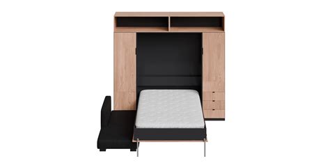 Black Sofa Wall Bed Wooden Cabinet Opened - Blender Market