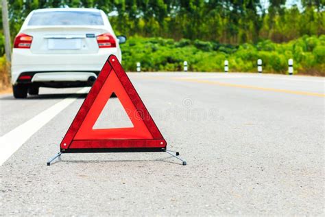 Red Emergency Stop Sign on the Road. Stock Photo - Image of driver ...