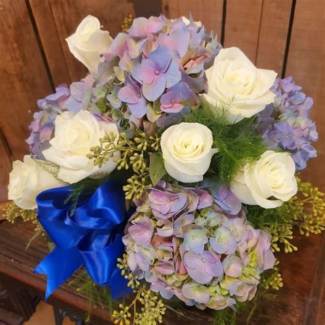 Blue Hydrangea and White Rose Vase : Middleboro, MA Florist, Wine ...