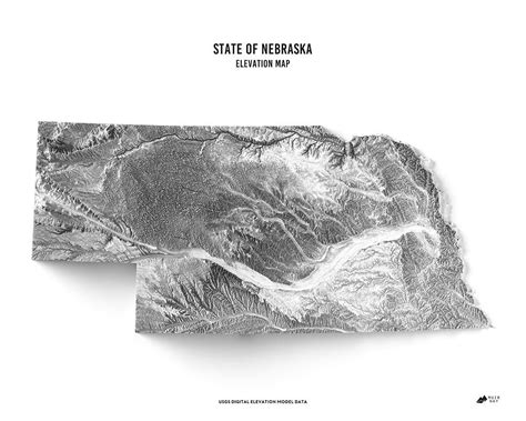 Nebraska Elevation Map (2D PRINT) Explore the diverse and beautiful terrain of Nebraska and all ...