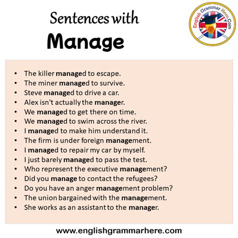 Sentences with Manage, Manage in a Sentence in English, Sentences For Manage - English Grammar Here