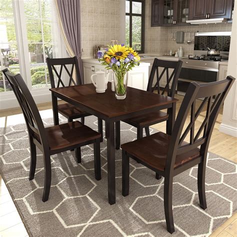 5 Piece Dining Table Set, Modern Kitchen Table Sets with Dining Chairs for 4, Black Heavy Duty ...