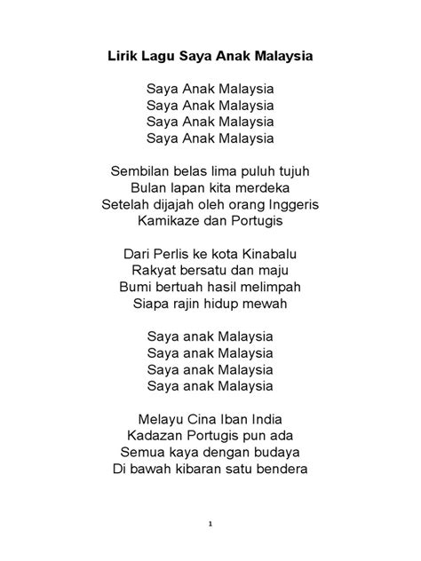 Lirik Lagu Saya Anak Malaysia | PDF