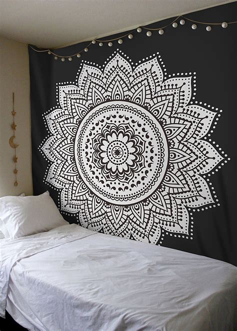 Black & White Rangoli Mandala Wall Tapestry - RoyalFurnish.com