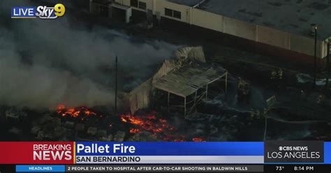 Fire crews battle large pallet fire in San Bernardino - CBS Los Angeles