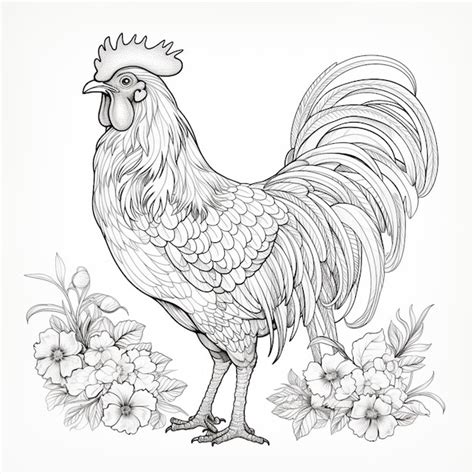 Premium AI Image | A Close Up Of A Rooster Standing On A Flower Field