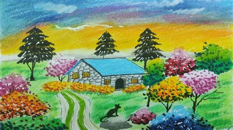 How to Draw Sweet Home Garden Scenery with Oil Pastels