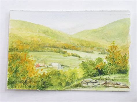 Vermont Picturesque Watercolor Autumn Landscape Painting Nature Art - Laurie Rohner