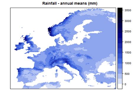 European map of mean annual rainfall (mm) calculated based on e-obs ...