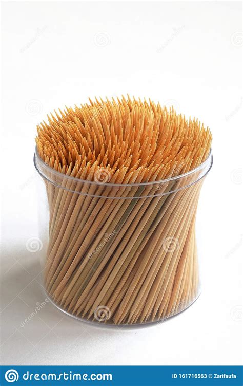 Bamboo Toothpicks in a Plastic Transparent Container on White Background Stock Image - Image of ...