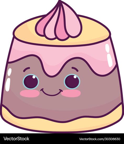 Cute food jelly with cream sweet dessert kawaii Vector Image