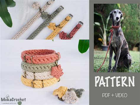 Dog Collar Crochet Pattern Video Tutorial, Dog Leash Crochet Pattern Tutorial, Boho Dog Collar ...