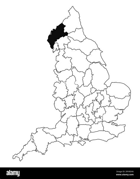 Map of Cumberland County in England on white background. single County map highlighted by black ...