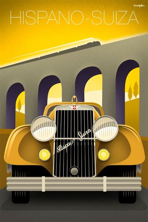 Vintage style Hispano-Suiza automobile poster by Michael Crampton | Art deco illustration, Art ...