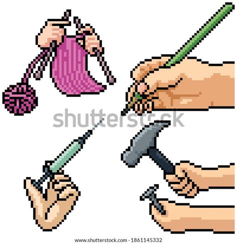 Pixel Art Set Isolated Hand Holding Stock Vector (Royalty Free ...