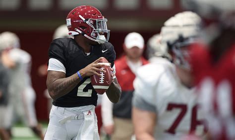 Jalen Milroe/Ty Simpson Alabama spring quarterback battle: Day one