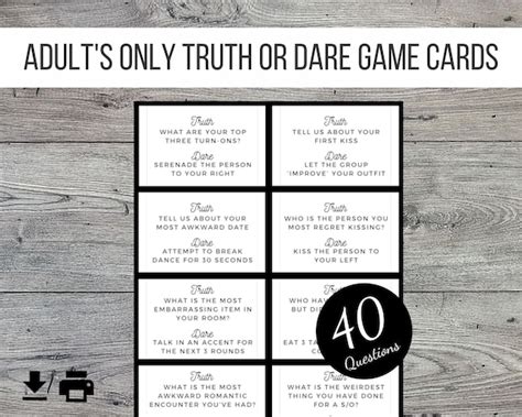 Adults Only Truth or Dare Printable Party Game 40 Cards | Etsy