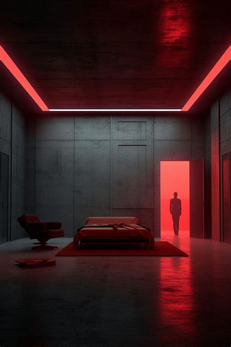 Brutalist and Minimalist Home Interior with Red Lighting | Minimalist home interior, Brutalism ...