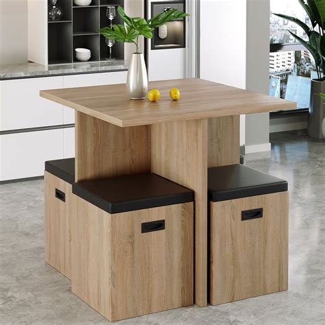Kitchen Table and Chairs for 4, Modern Small Dining Table with Storage ...