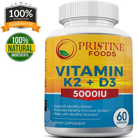 Pristine Food's Vitamin D3 5000 IU with K2 MK7 Formula Bone Heart ...