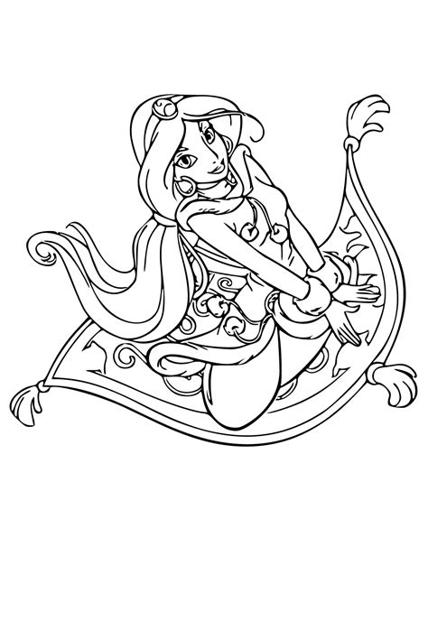 Free Printable Princess Jasmine Flight Coloring Page for Adults and Kids - Lystok.com