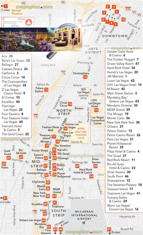 4 Las Vegas Strip Map of #1 Attractions - Hotels - Monorail Maps