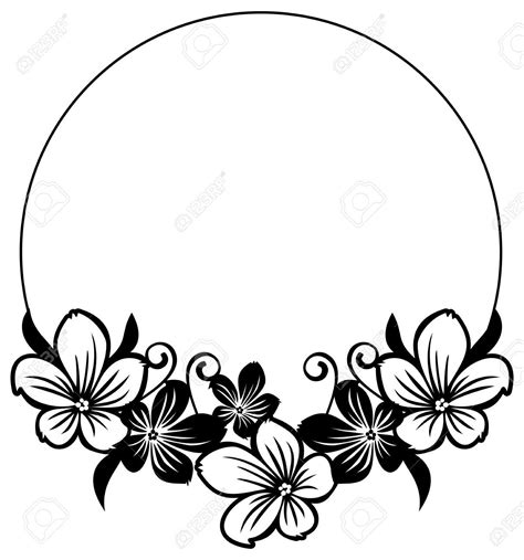 Black And White Round Frame With Abstract Flowers Silhouettes... Royalty Free Cliparts, Vectors ...