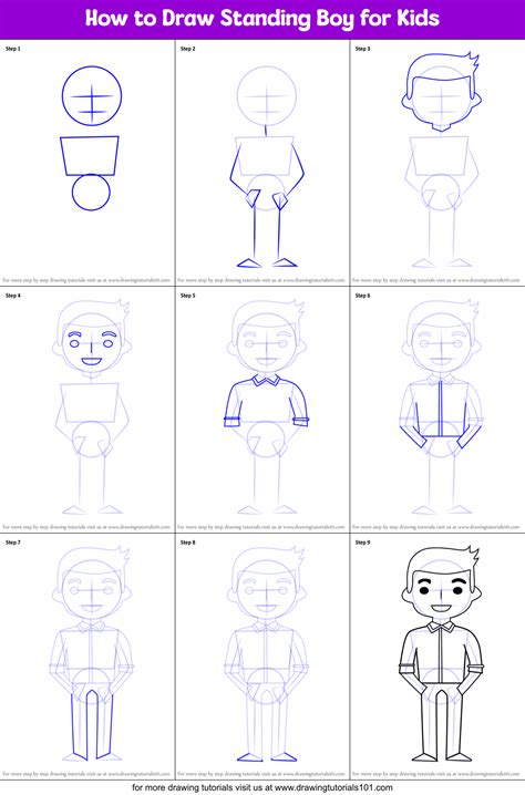 How to Draw Standing Boy for Kids printable step by step drawing sheet ...