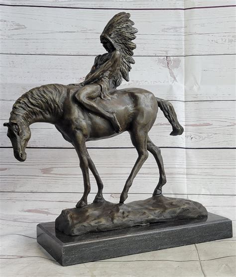 Signed Original Native American Indian Riding Horse Bronze Sculpture F