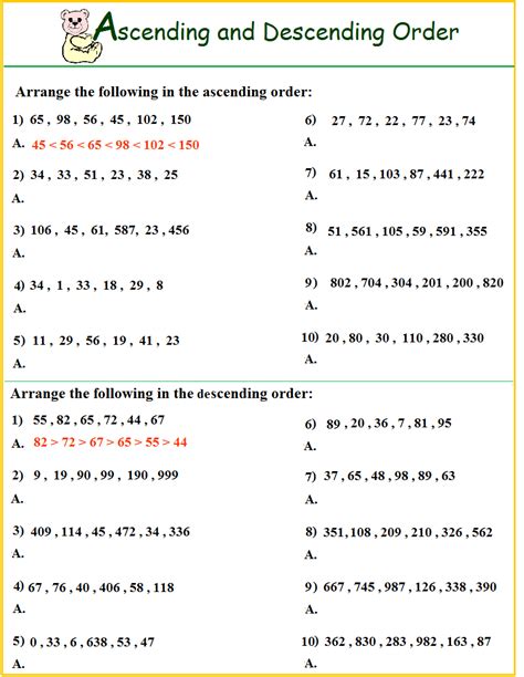 Ascending and Descending Order Worksheets for Grade 3