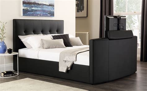 Langham Black Leather TV Bed Double | Furniture Choice