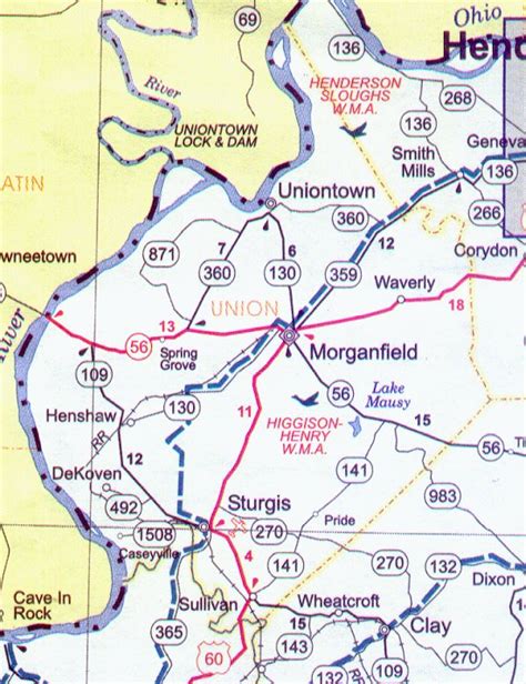 Union County Map - Kentucky - Kentucky Hotels - Motels - Vacation ...