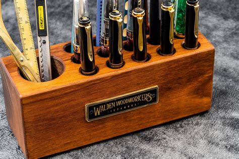 Handmade Walnut Wood Desk Organizer - Pen Holder - Galen Leather