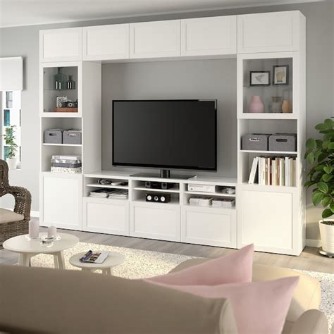 BESTÅ TV storage combination/glass doors, white/Hanviken white clear ...