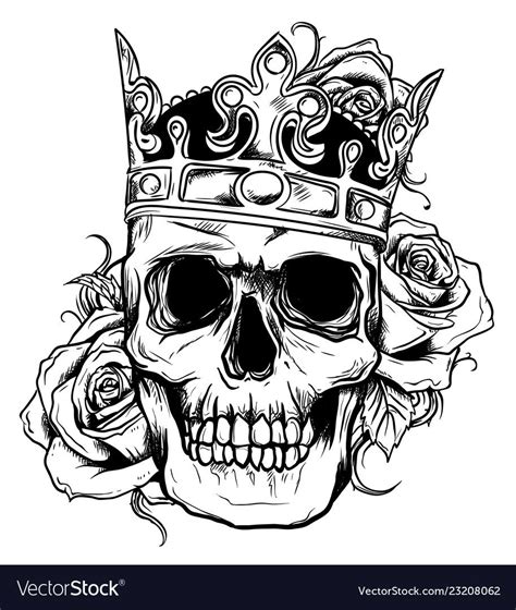 illustration human death skull in crown with roses. Download a Free Preview or High Quality ...