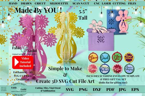 3D Flower POP UP Card SVG Envelope Template, Gift Tag Svg Flowers Files ...