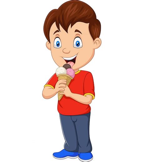 Niño de dibujos animados comiendo helado | Vector Premium