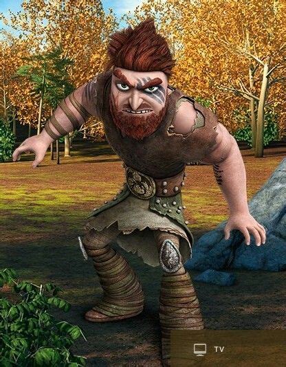 an animated image of a man with red hair and beard standing next to a rock